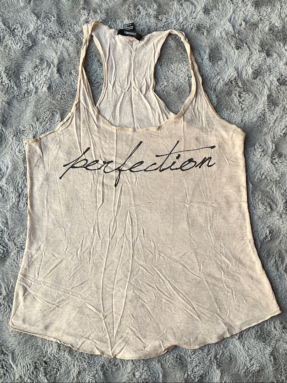Forever 21 Beige Racerback Tank Top with Black Script